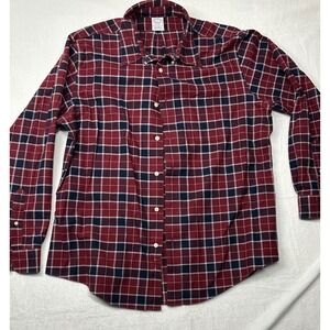 Brooks Brothers Regent XL Burgundy Blue Plaid‎ Supima Cotton Shirt